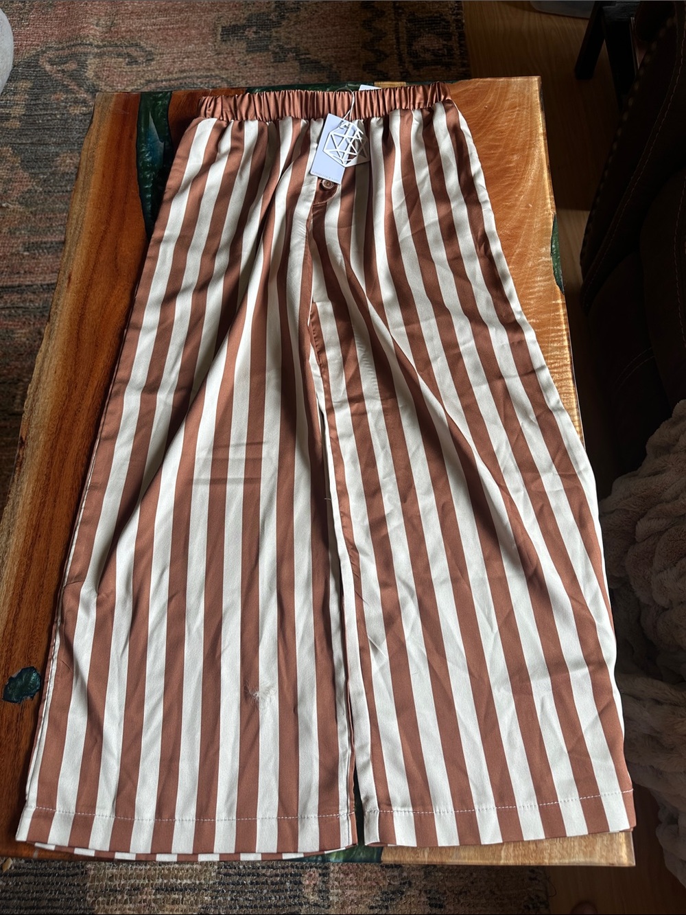 Striped Wide-Leg Kids Pajama set Cream & Brown
